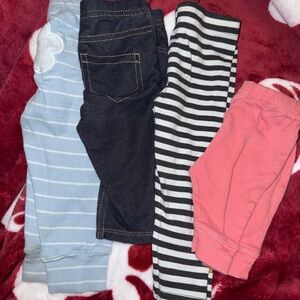 Striped, Denim, Black & White, and Coral Leggings Lot  |